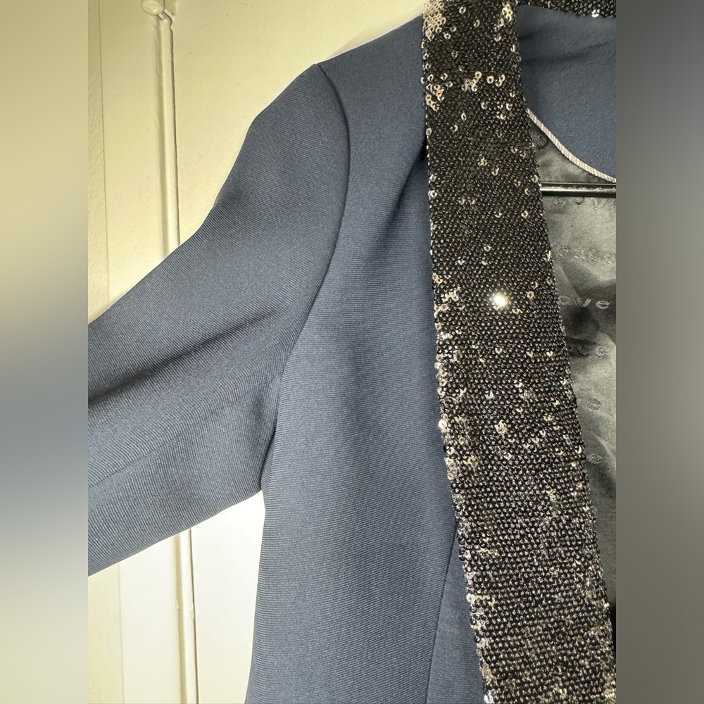 Maison Scotch Navy Blue Black Sequin Single Button Closure Tuxedo Blazer Size 1 - Picture 3 of 16